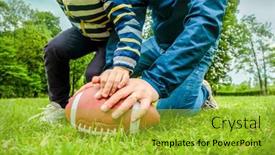  Presentation with weekend - Amazing PPT theme having father-and-son-playing-football backdrop and a gold colored foreground