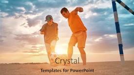  Presentation with dynamic - Slide set with father-and-son-playing-football background and a coral colored foreground