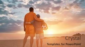  Presentation with dynamic - Slide deck having father-and-son-playing-football background and a coral colored foreground
