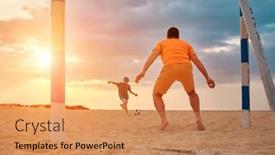  Presentation with dynamic - Presentation theme consisting of father-and-son-playing-football background and a coral colored foreground