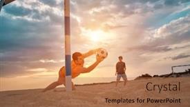  Presentation with dynamic - Slides featuring father-and-son-playing-football background and a coral colored foreground