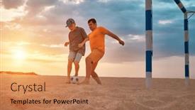  Presentation with dynamic - PPT layouts consisting of father-and-son-playing-football background and a coral colored foreground