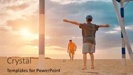 Presentation with dynamic - Presentation theme having father-and-son-playing-football background and a coral colored foreground