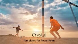  Presentation with dynamic - Presentation with father-and-son-playing-football background and a coral colored foreground