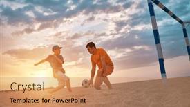  Presentation with dynamic - PPT theme having father-and-son-playing-football background and a coral colored foreground