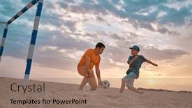  Presentation with dynamic - Slide set featuring father-and-son-playing-football background and a coral colored foreground