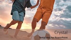  Presentation with dynamic - Slide deck with father-and-son-playing-football background and a coral colored foreground