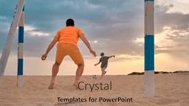  Presentation with dynamic - Slides featuring father-and-son-playing-football background and a coral colored foreground