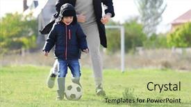  Presentation with football field or soccer field - Theme enhanced with father and son playing football background and a  colored foreground
