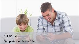  Presentation with mobile home - Beautiful PPT theme featuring father and son playing game backdrop and a light gray colored foreground