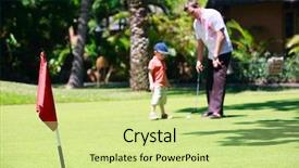  Presentation with golf - Beautiful theme featuring father and son playing golf backdrop and a soft green colored foreground