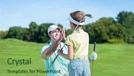  Presentation with father and son - Colorful slide deck enhanced with father and son playing golf backdrop and a seafoam green colored foreground