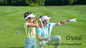  Presentation with golf - Presentation theme enhanced with father and son playing golf background and a seafoam green colored foreground
