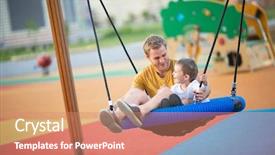  Presentation with father and son - Cool new slide set with father and son playing outdoors backdrop and a coral colored foreground