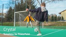  Presentation with soccer field - PPT theme having father-and-son-playing-soccer background and a teal colored foreground