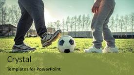  Presentation with green city - Cool new slides with father and son playing together backdrop and a gold colored foreground