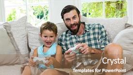  Presentation with father son and looking - PPT layouts consisting of father and son playing video background and a coral colored foreground