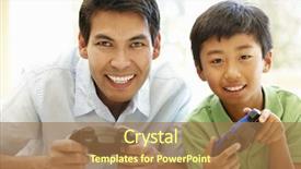  Presentation with father - Theme enhanced with father and son playing videogame background and a coral colored foreground