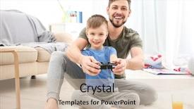  Presentation with father - Slide set enhanced with father and son playing videogame background and a soft green colored foreground