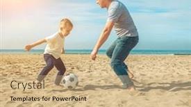  Presentation with sea sun - Presentation theme enhanced with father-and-son-playing background and a coral colored foreground