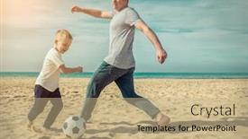  Presentation with sea sun - Audience pleasing presentation design consisting of father-and-son-playing backdrop and a coral colored foreground