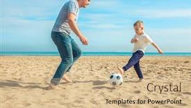  Presentation with sea sun - Amazing presentation design having father-and-son-playing backdrop and a coral colored foreground