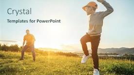  Presentation with family day - Slide set with father-and-son-playing background and a sky blue colored foreground