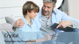  Presentation with father - Beautiful presentation design featuring father and son playing backdrop and a light blue colored foreground