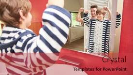  Presentation with bathroom - Colorful presentation design enhanced with father and son posing in bathroom as showman in front of the mirror for strength backdrop and a red colored foreground