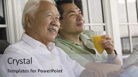  Presentation with father and son - Presentation having latina woman watching a movie in her bed while eating popcorn background and a gray colored foreground
