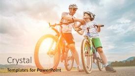  Presentation with family day - Slide deck enhanced with father-and-son-ride-cycling background and a coral colored foreground