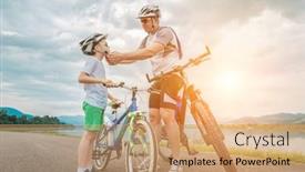  Presentation with silhouette of father and son - Colorful presentation theme enhanced with father-and-son-ride-cycling backdrop and a coral colored foreground