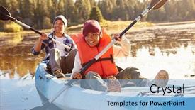  Presentation with rowing - Presentation design enhanced with father and son rowing kayak background and a light blue colored foreground