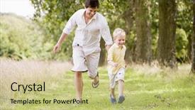  Presentation with path - Audience pleasing presentation theme consisting of father and son running on path smiling backdrop and a yellow colored foreground