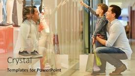  Presentation with father - Theme having father and son shopping in front of a shop window in the shopping center background and a coral colored foreground