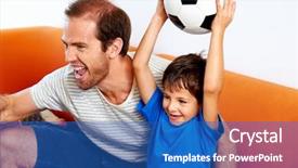  Presentation with soccer fans - Presentation theme consisting of father and son soccer fans background and a ocean colored foreground