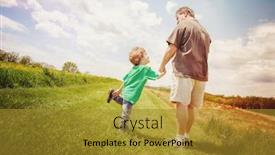  Presentation with walk - Amazing PPT theme having father and son taking a walk outside backdrop and a gold colored foreground