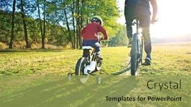 Presentation with pathway - Cool new theme with father and son together are riding bicycles through the pathway in the field backdrop and a yellow colored foreground
