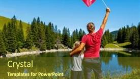  Presentation with switzerland - PPT theme with father-and-son-traveling background and a tawny brown colored foreground