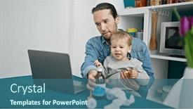  Presentation with medical laptop - PPT theme featuring father-and-son-using-laptop background and a ocean colored foreground