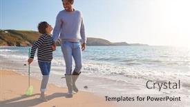  Presentation with fishing net - PPT layouts consisting of father-and-son-walking-along background and a soft green colored foreground