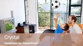  Presentation with soccer fans - Cool new presentation design with parental involement - father and son watching football backdrop and a teal colored foreground