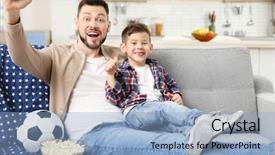  Presentation with football - Beautiful theme featuring father and son watching football backdrop and a light blue colored foreground