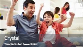  Presentation with sports - Audience pleasing PPT theme consisting of father and son watching sports backdrop and a tawny brown colored foreground