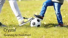  Presentation with soccer - Beautiful PPT theme featuring father and son with ball backdrop and a yellow colored foreground
