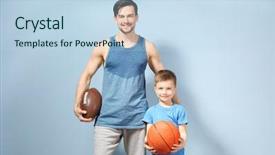  Presentation with father - PPT theme featuring father and son with balls background and a light blue colored foreground