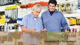  Presentation with hardware - Amazing presentation theme having father and son with checklist buying tools in hardware store backdrop and a coral colored foreground