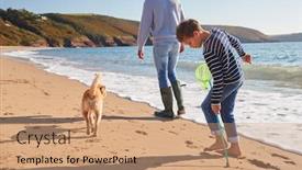  Presentation with fishing net - PPT layouts featuring father-and-son-with-dog background and a coral colored foreground