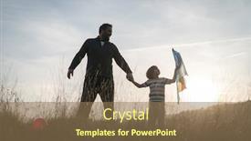  Presentation with kite - Audience pleasing theme consisting of father and son with kite on sunset meadow silhouette backdrop and a coral colored foreground