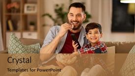  Presentation with family - Slides featuring father and son with popcorn background and a coral colored foreground
